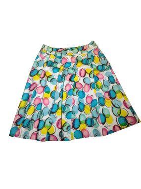 SLB Full Pleated Cotton Skirt 10 Office Watercolor Casual Colorful‎ Artsy